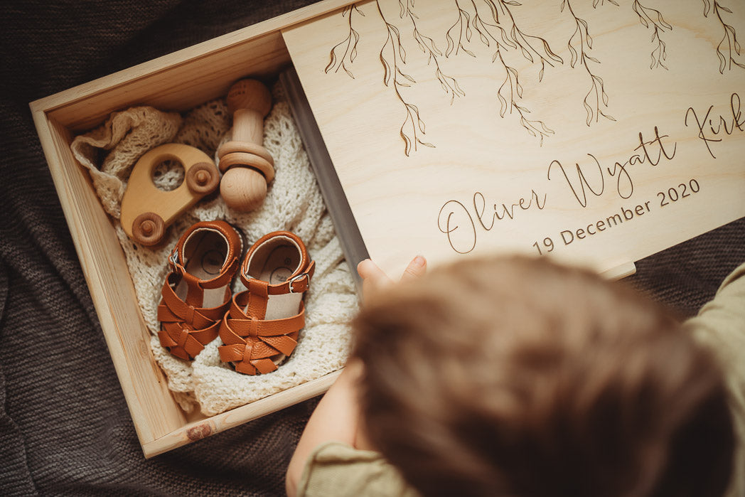 Wooden baby keepsake box