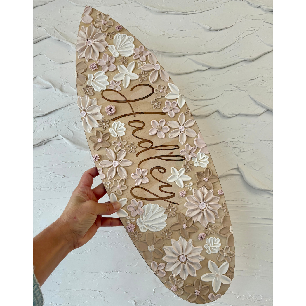Personalised Floral hand painted Surfboard plaque