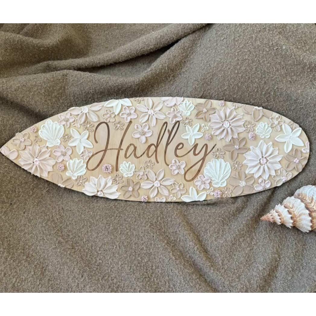 Personalised Floral hand painted Surfboard plaque