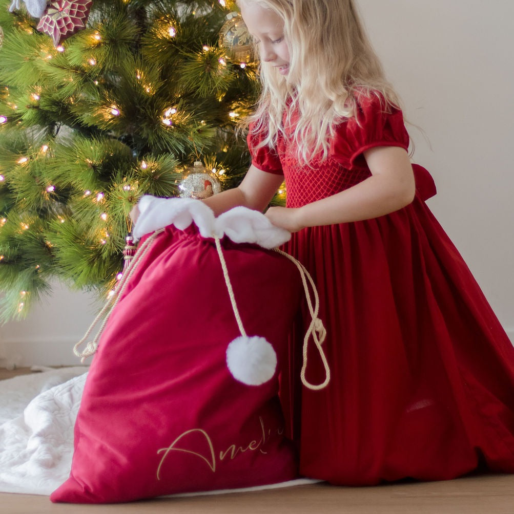 Velvet Santa Sacks (various colours) wooden tag personalisation