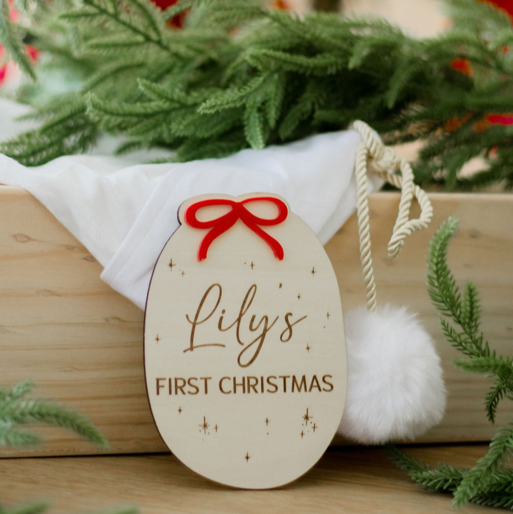 Red Bow First Christmas Plaque