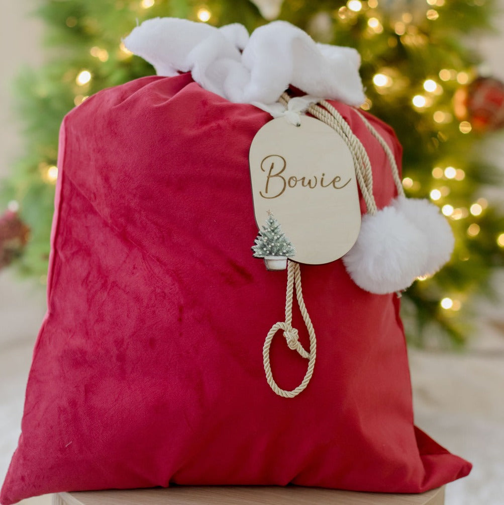 Velvet Santa Sacks (various colours) wooden tag personalisation