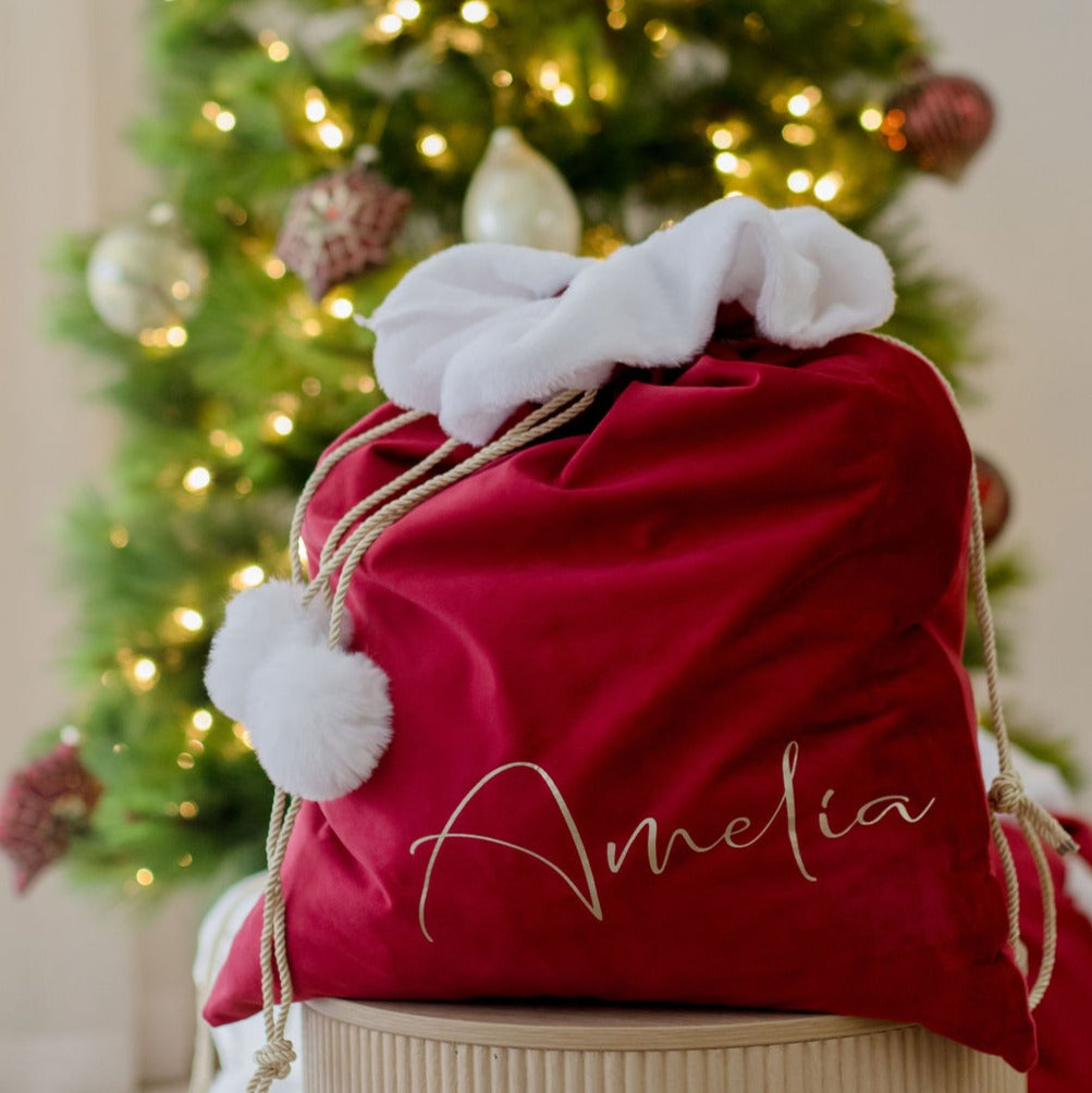 Velvet Santa Sacks (various colours) with Vinyl personalisation
