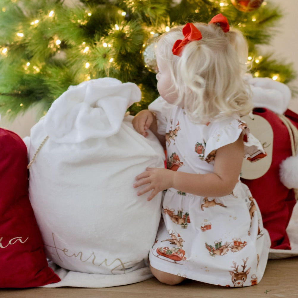 Velvet Santa Sacks (various colours) wooden tag personalisation