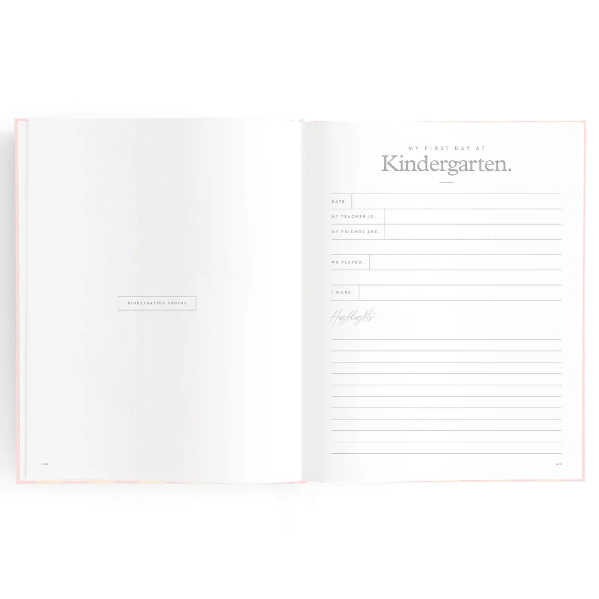 Baby book pages with area for first day of Kindergarten