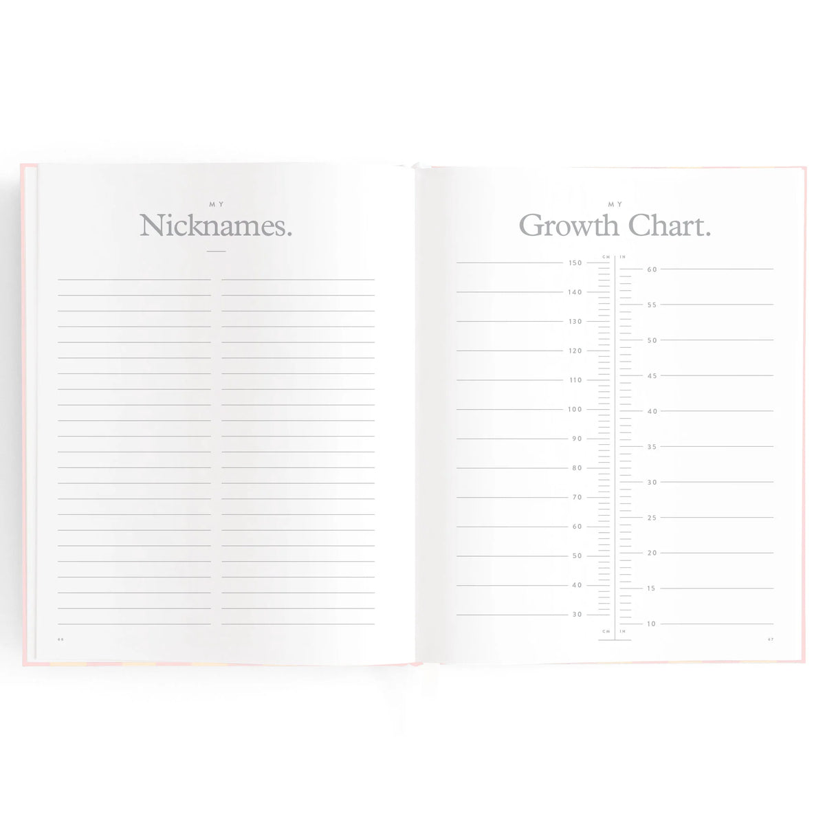 Baby book pages with area for NIcknames and Growth Chart
