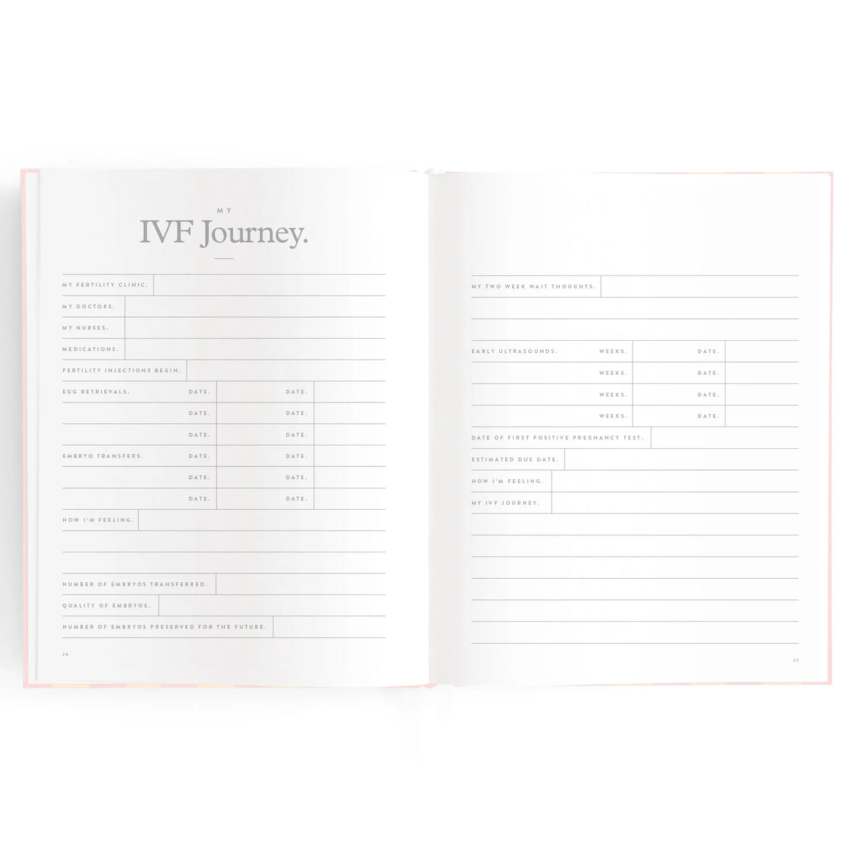 Baby book pages with area for IVF details