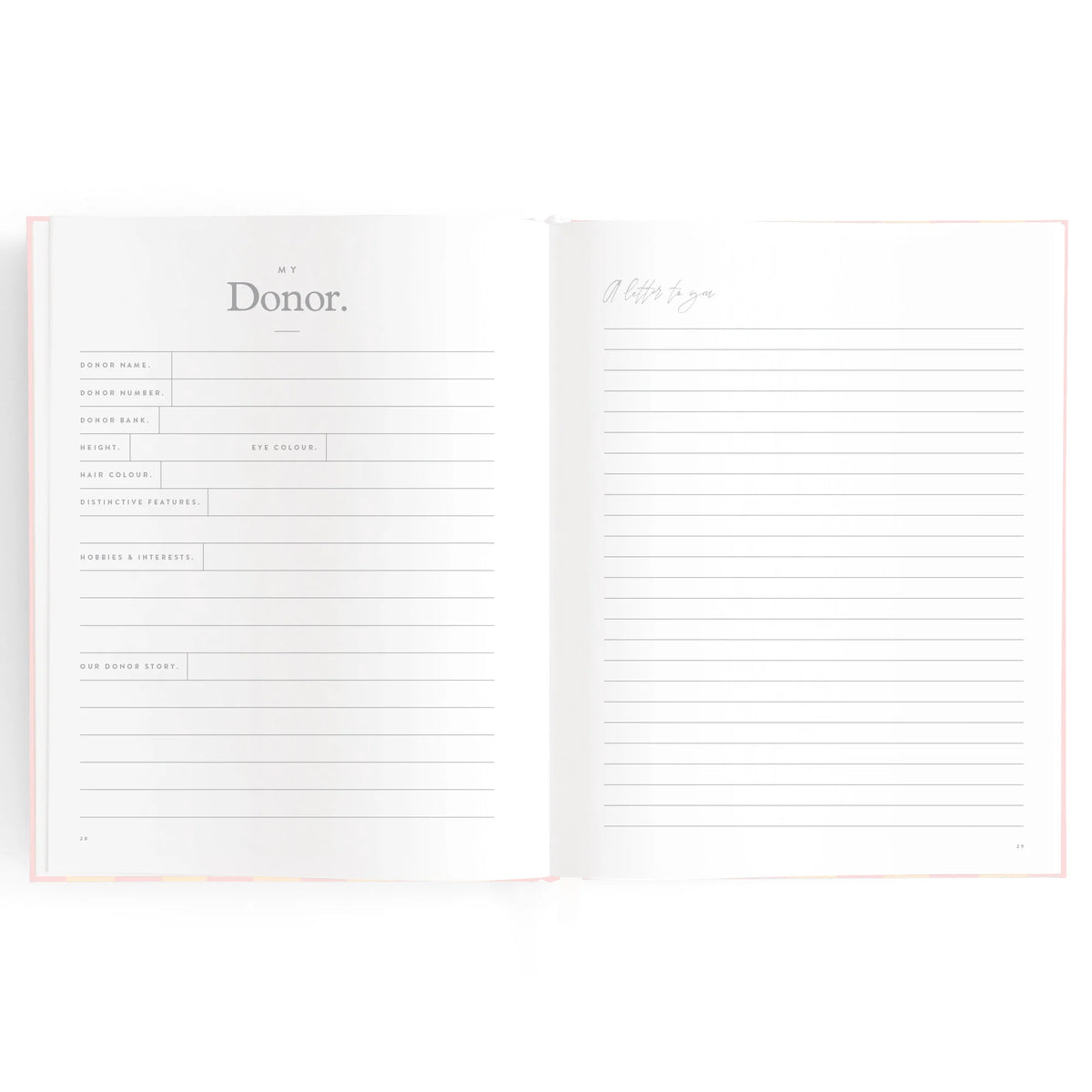 Baby book pages with area for Donor details for IVF baby