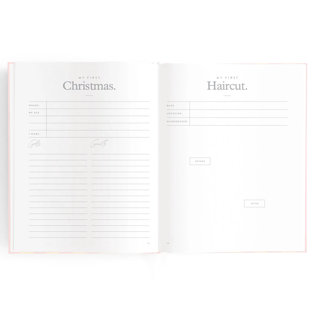 Baby book pages with area for My First Christmas details