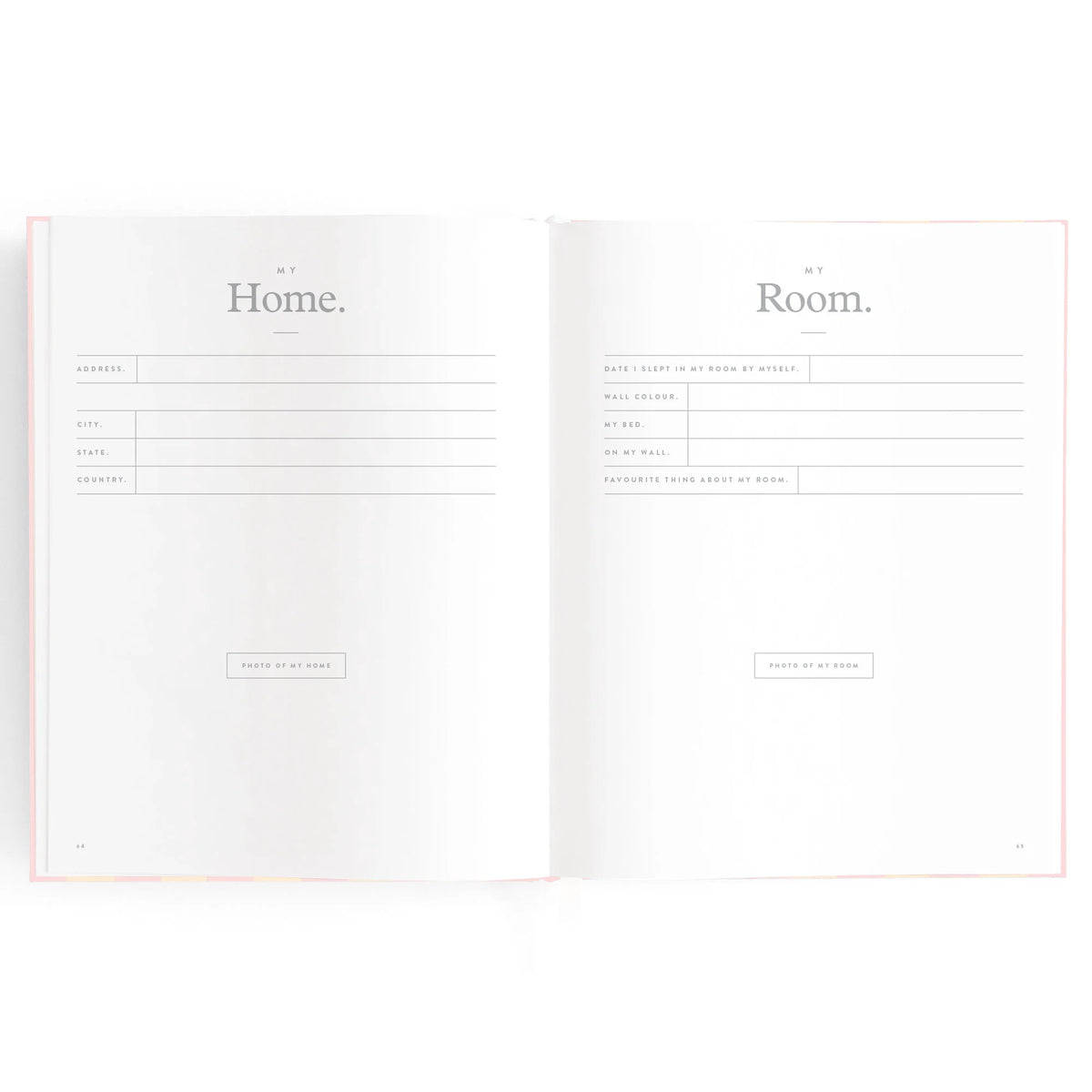 Baby book pages with area for Baby's home and room details