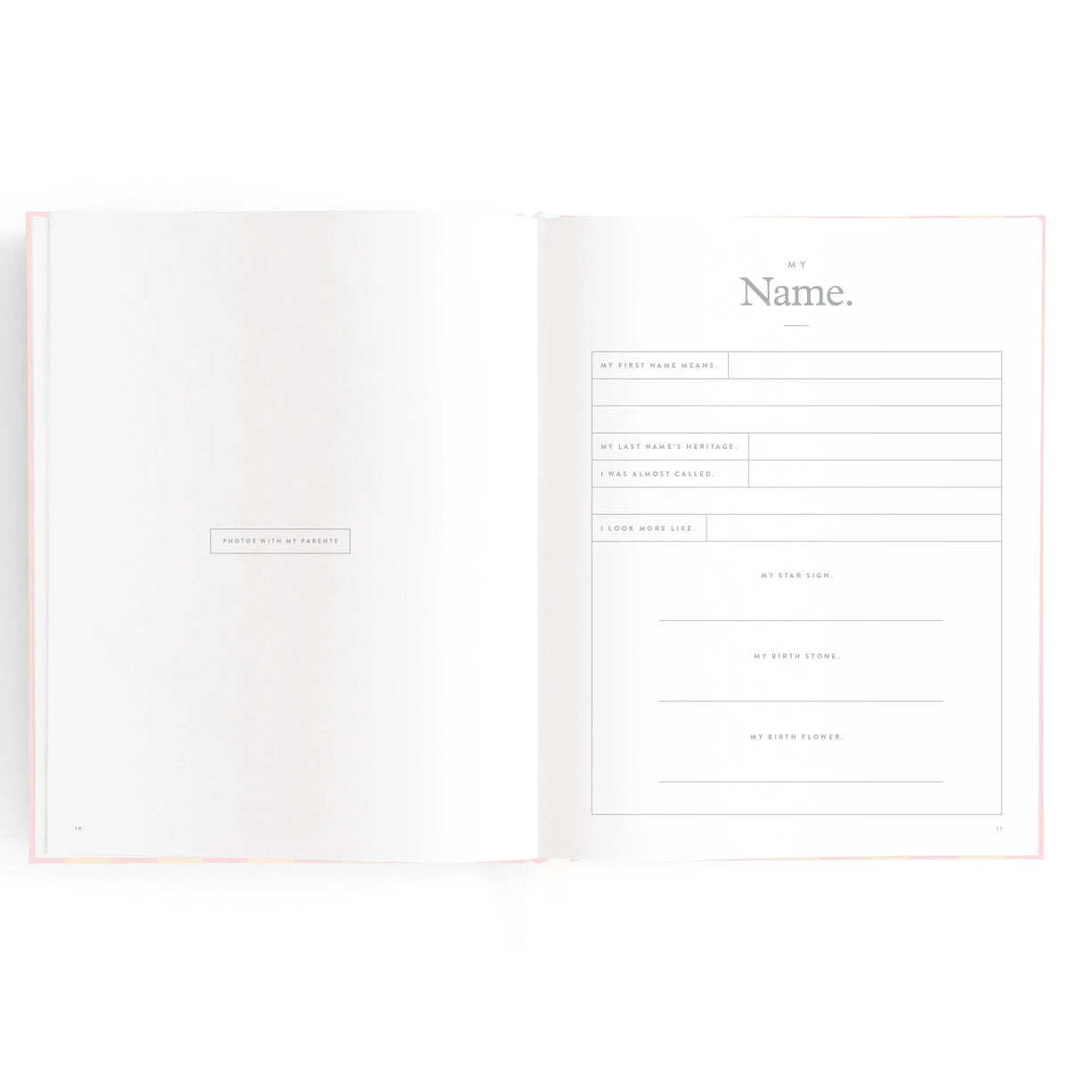 Baby book pages with area for Name details