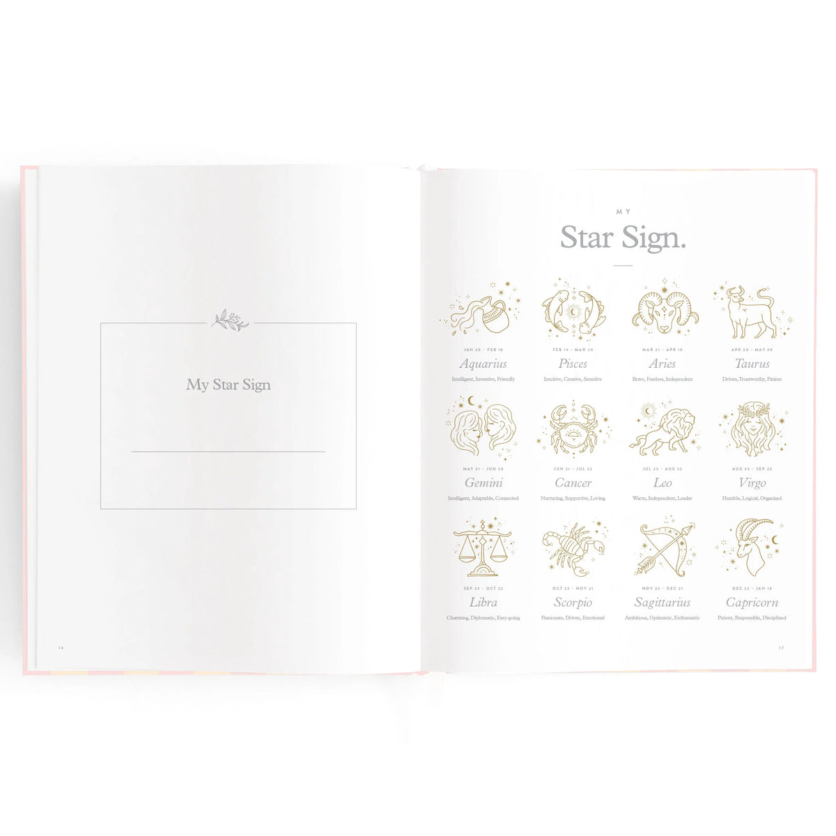 Baby book pages with area for Star Sign