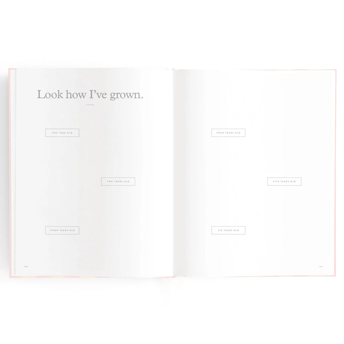 Baby book pages with text 'Look how I've grown.'