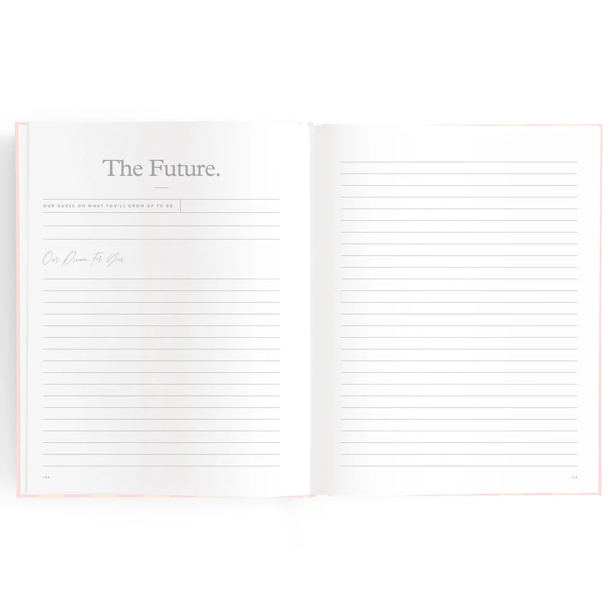 Baby book pages with text 'The future - our dream for you.'