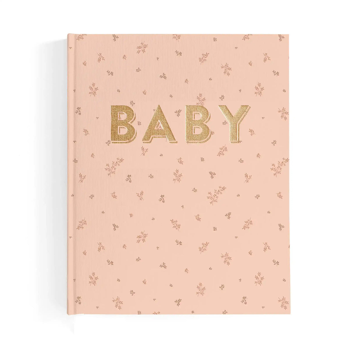Book with 'BABY' on a pink cover featuring small foliage/floral patterns