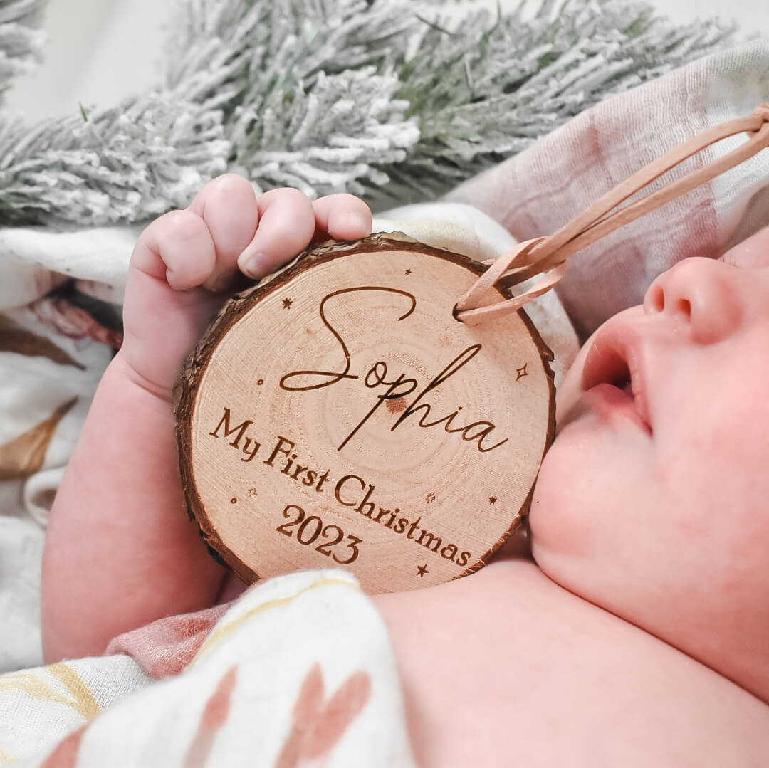 Baby&#39;s First Christmas Rustic Decoration