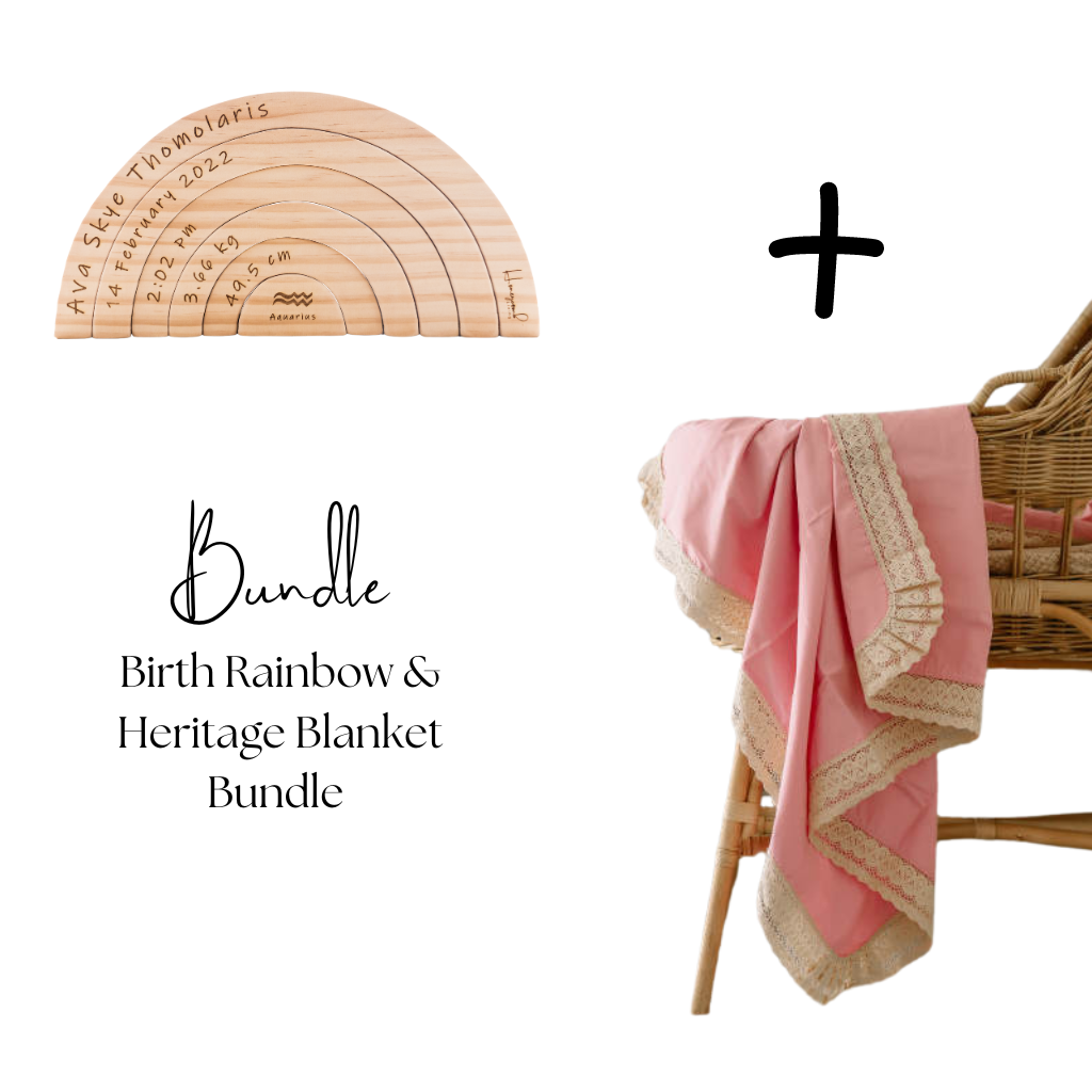 Birth Rainbow and Heritage Blanket Bundle (Buttercup Pink)