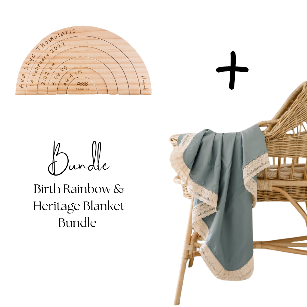 Birth Rainbow &amp; Heritage Blanket Bundle (Eucalyptus)