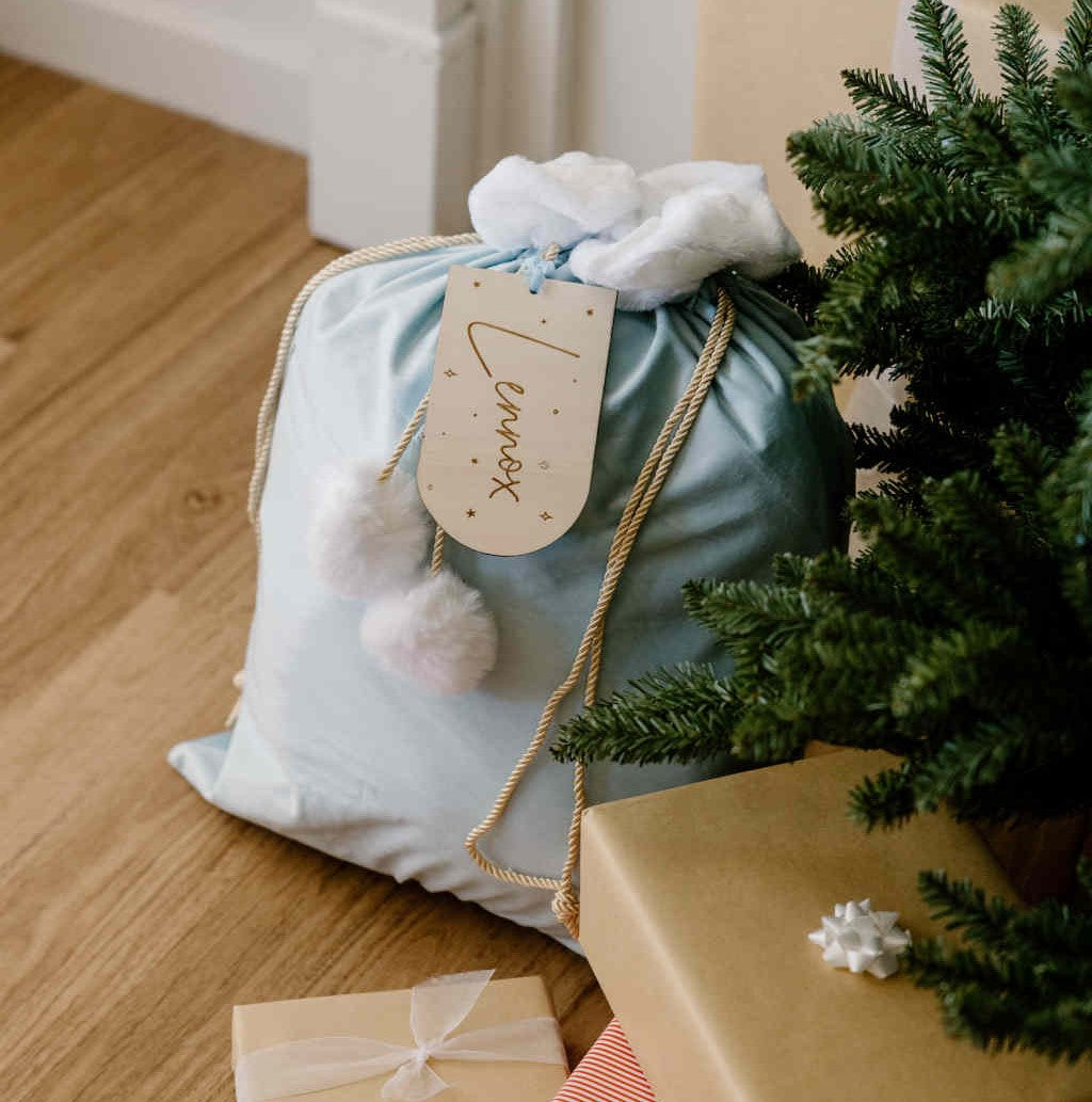 Velvet Santa Sacks (various colours) wooden tag personalisation