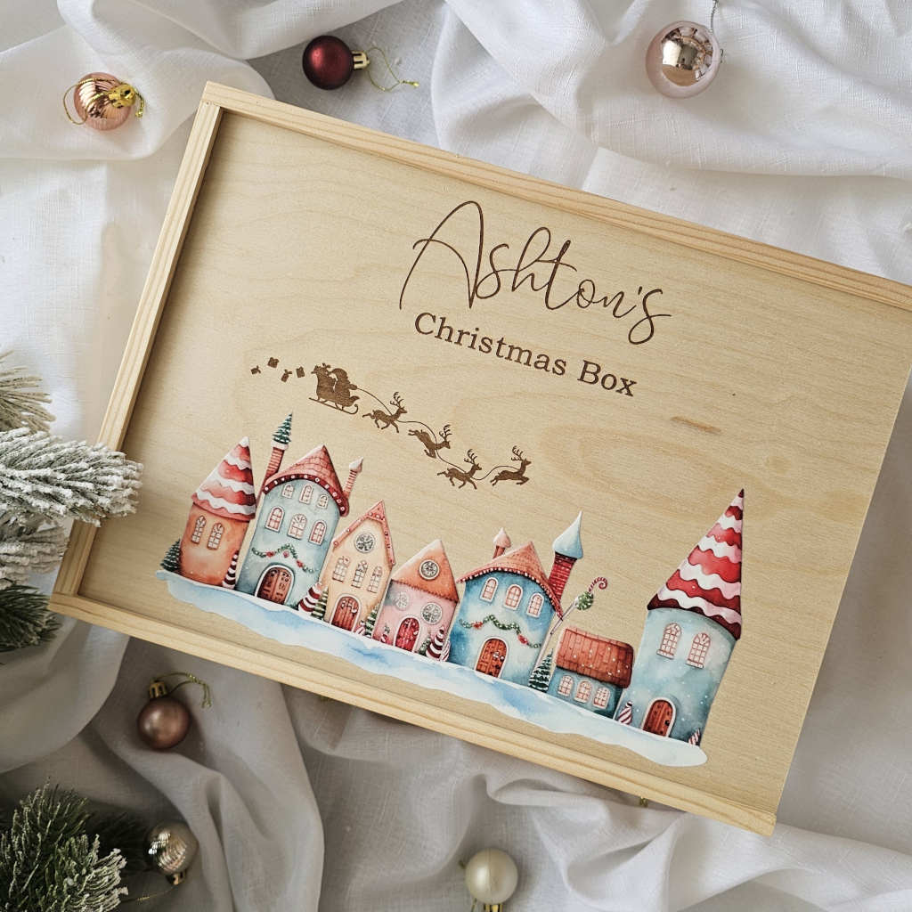 Watercolour printed Christmas Village
