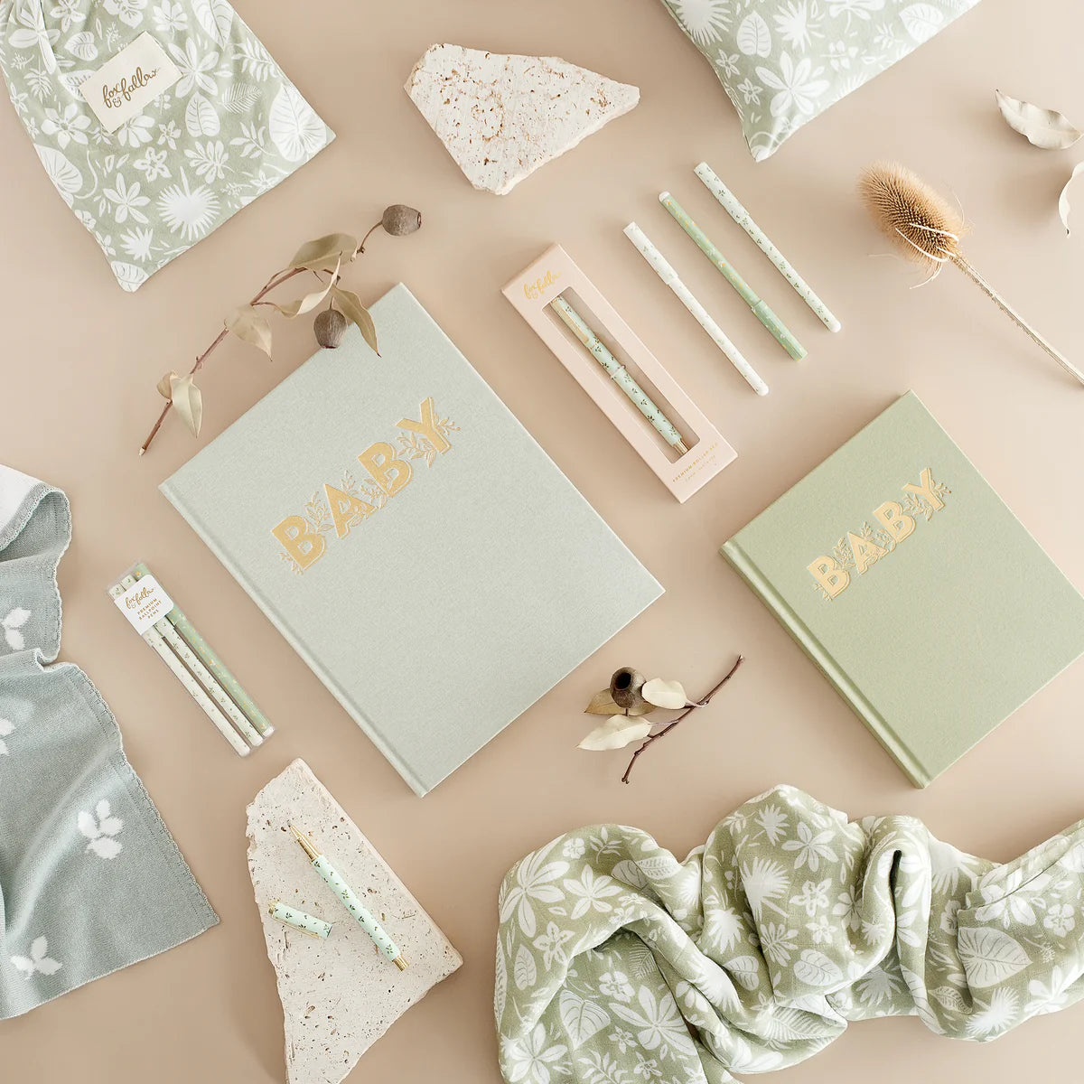 Fox and Fallow Green baby journal. Australin baby book. Honeycomb Living