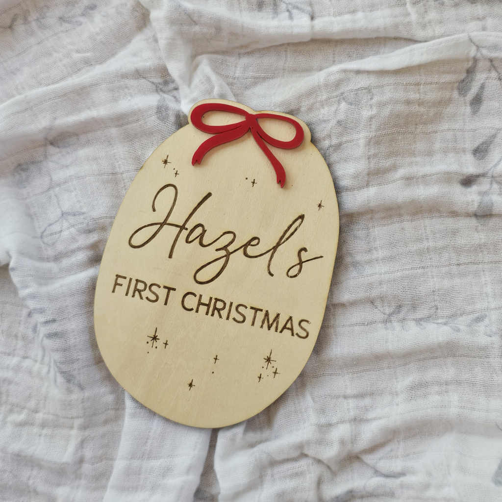 Red Bow First Christmas Plaque