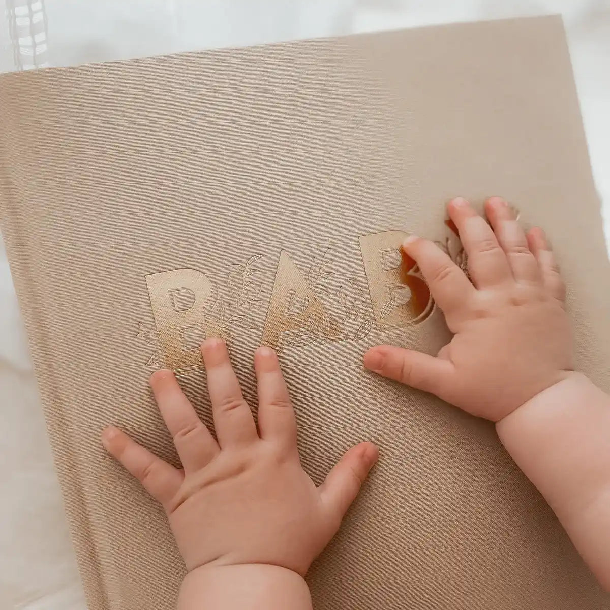 Baby Journal with linene latte cover. Australian designed.
