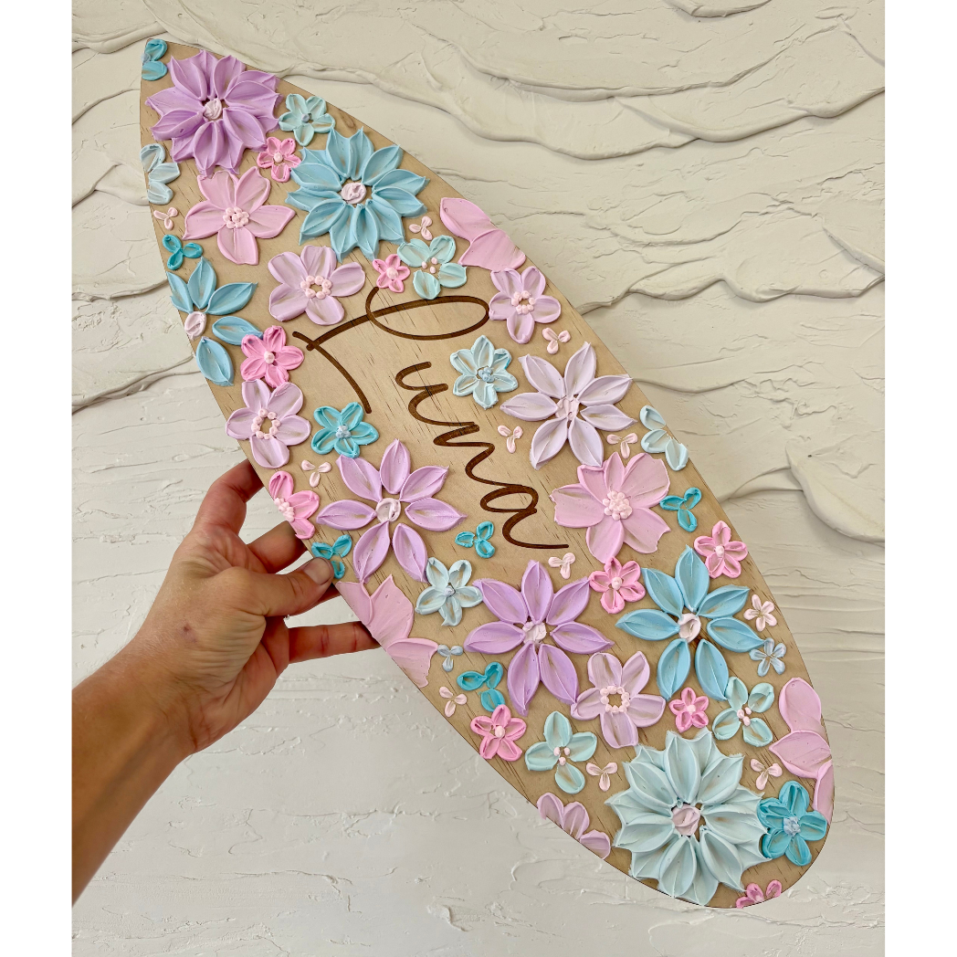 Personalised Floral hand painted Surfboard plaque