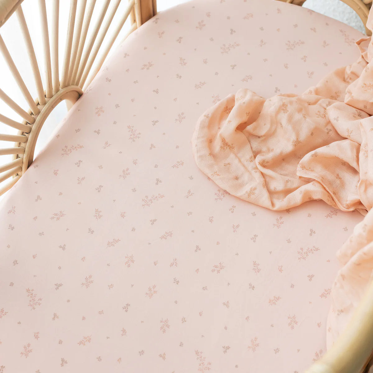 Soft organic bamboo cotton muslin swaddle fabric in Wild Ruscus foliage print
