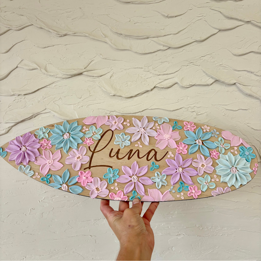 Personalised Floral hand painted Surfboard plaque