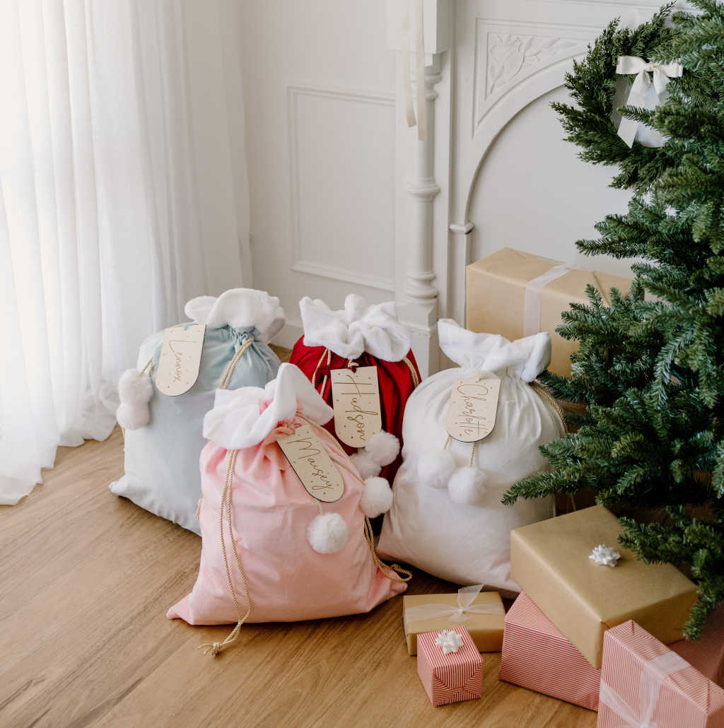 Velvet Santa Sacks (various colours) with Vinyl personalisation