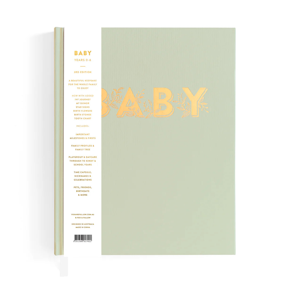 Sage Green Baby Book. Australian Baby Journal. Honeycomb Living and Fox and Fallow.