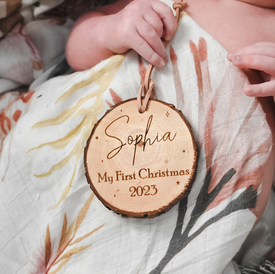 Baby&#39;s First Christmas Rustic Decoration