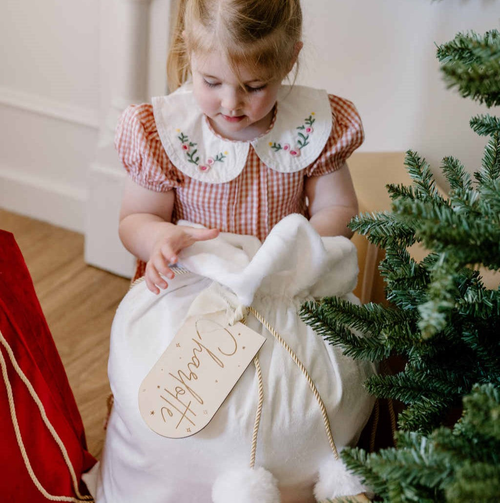Velvet Santa Sacks (various colours) wooden tag personalisation
