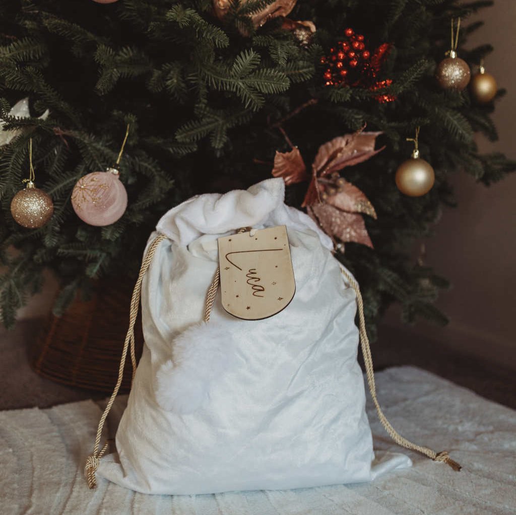 Velvet Santa Sacks (various colours) wooden tag personalisation