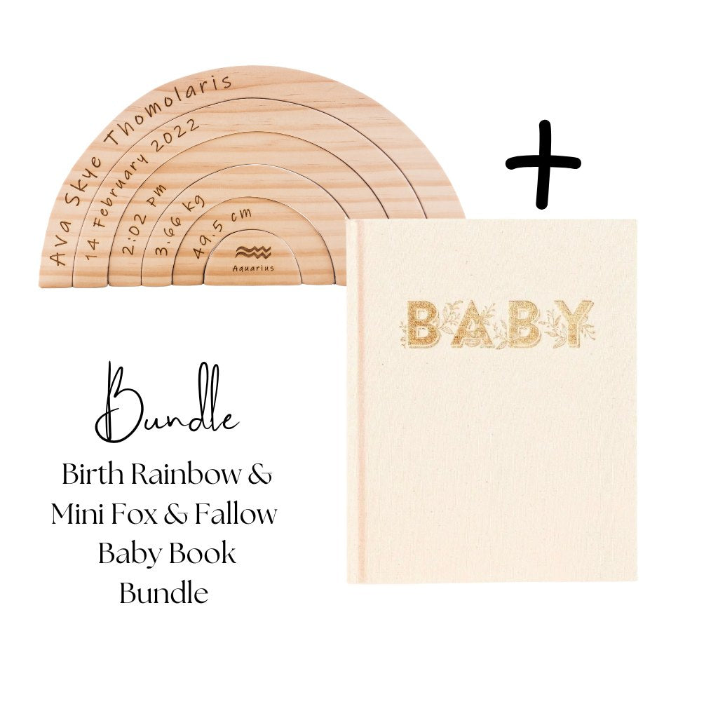 Birth Rainbow &amp; Fox &amp; Fallow - Mini Oatmeal Baby Book Bundle