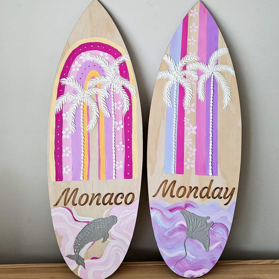 Personalised Coastal hand painted Surfboard plaque