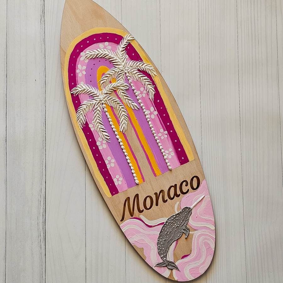 Personalised Coastal hand painted Surfboard plaque
