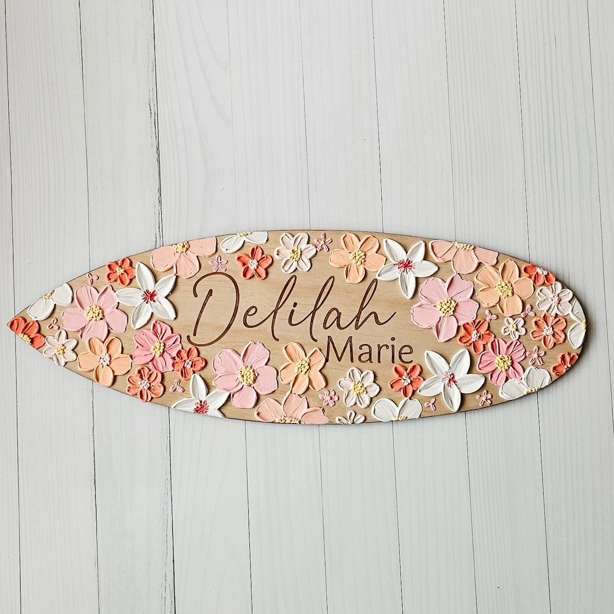 Personalised Floral hand painted Surfboard plaque