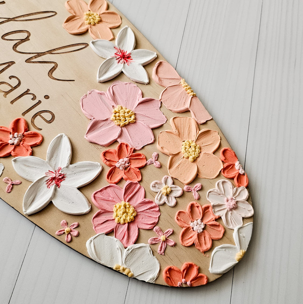 Personalised Floral hand painted Surfboard plaque