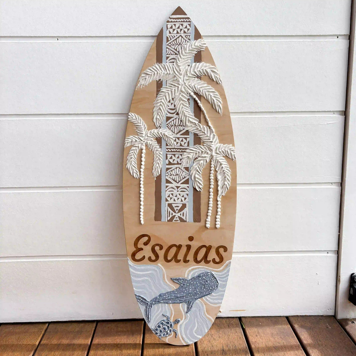 Personalised Palm Tree hand painted Surfboard plaque