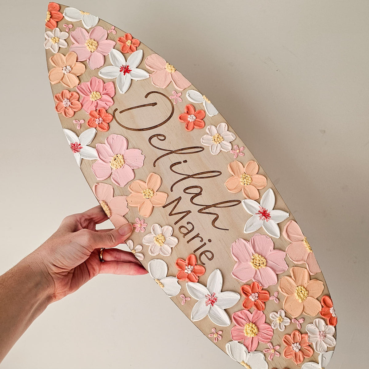 Personalised Floral hand painted Surfboard plaque