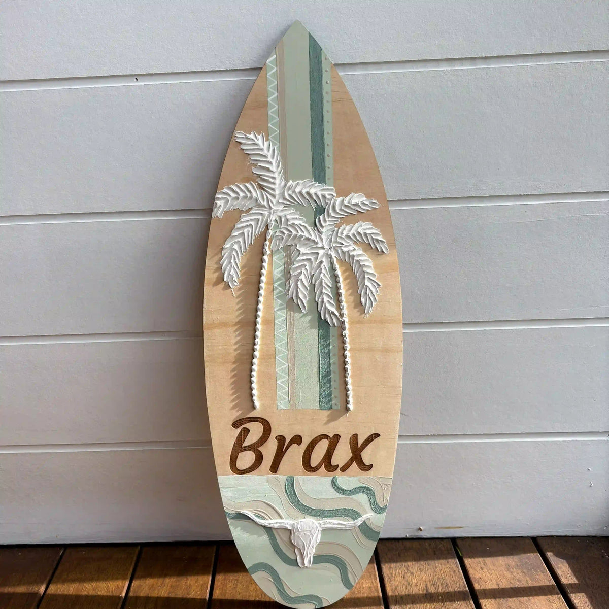 Personalised Palm Tree hand painted Surfboard plaque