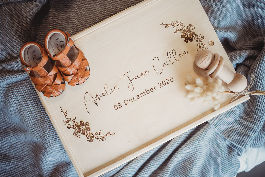 Wooden baby keepsake box