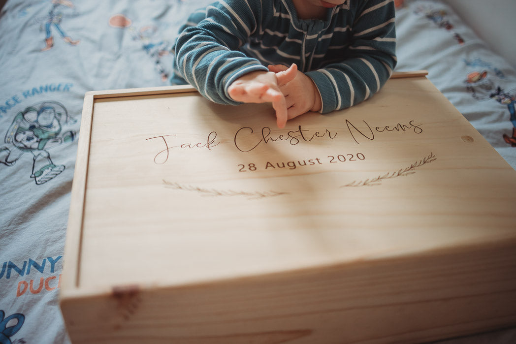 Wooden baby keepsake box