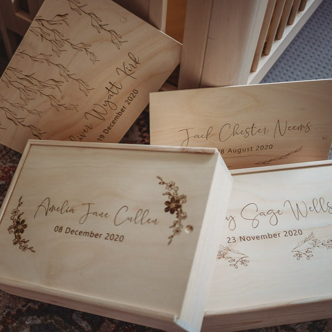 Wooden baby keepsake box