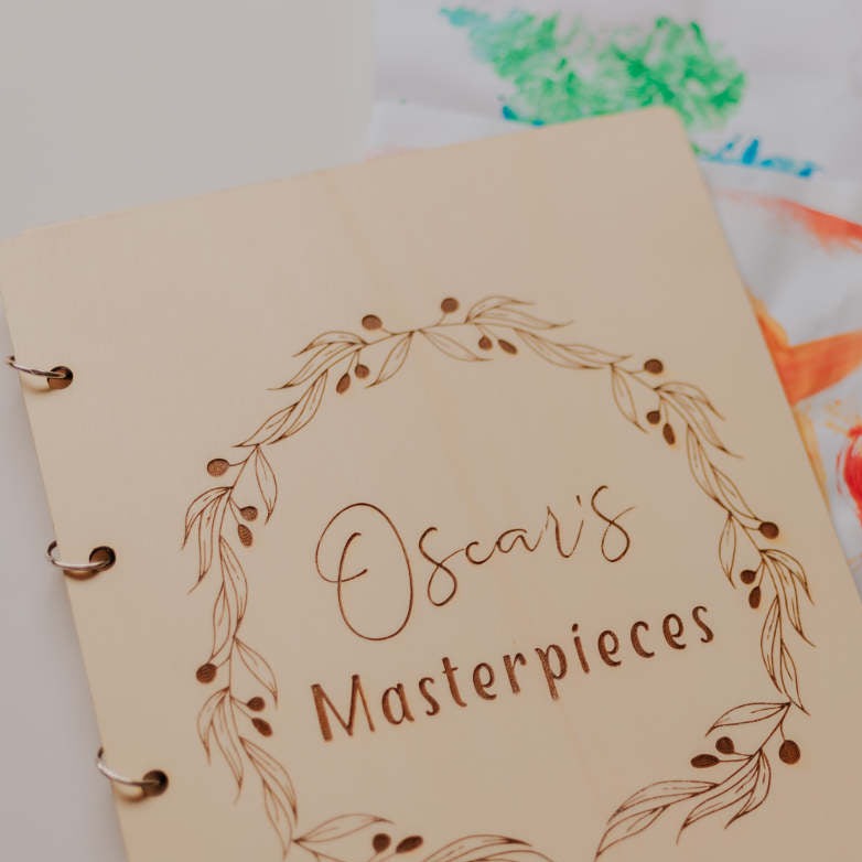 Oscar's Olive Leaf children's artwork folder — personalised binder for kids' masterpieces