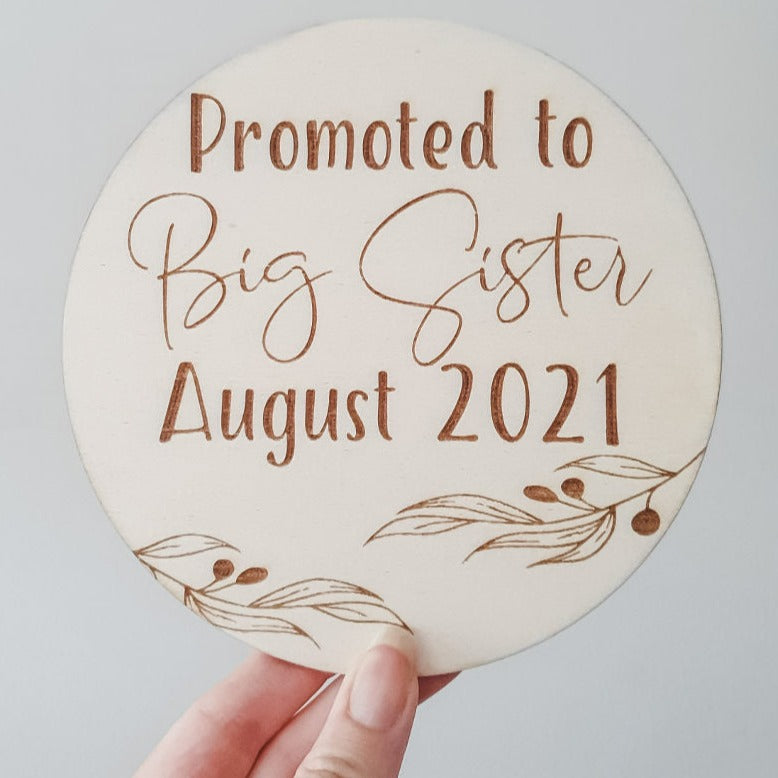 Big Sister Plaque - Olive Leaf Pregnancy announcement