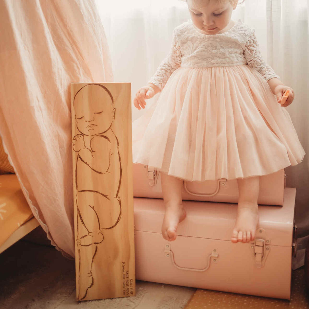 Birth ruler at baby scale — shows actual birth length, Honeycomb Living keepsake