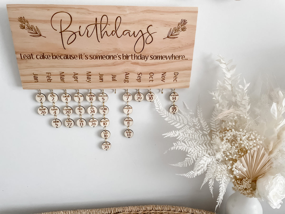 Personalised wooden birthday calendar — add names and dates for the whole family, Australia